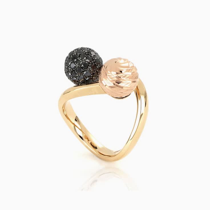 Black Diamond and Rose Gold Sphere Ring