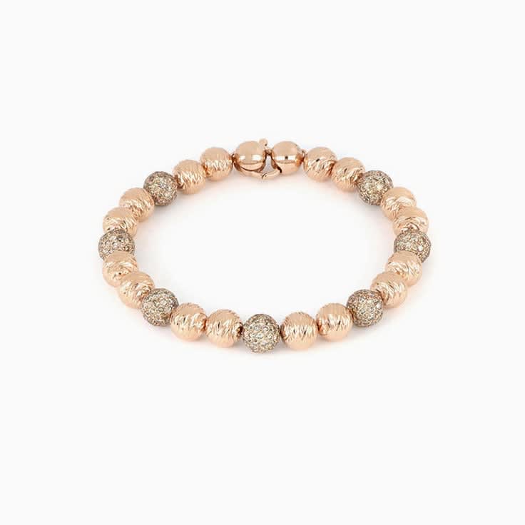 Diamond And Rose Gold Beads Bracelet