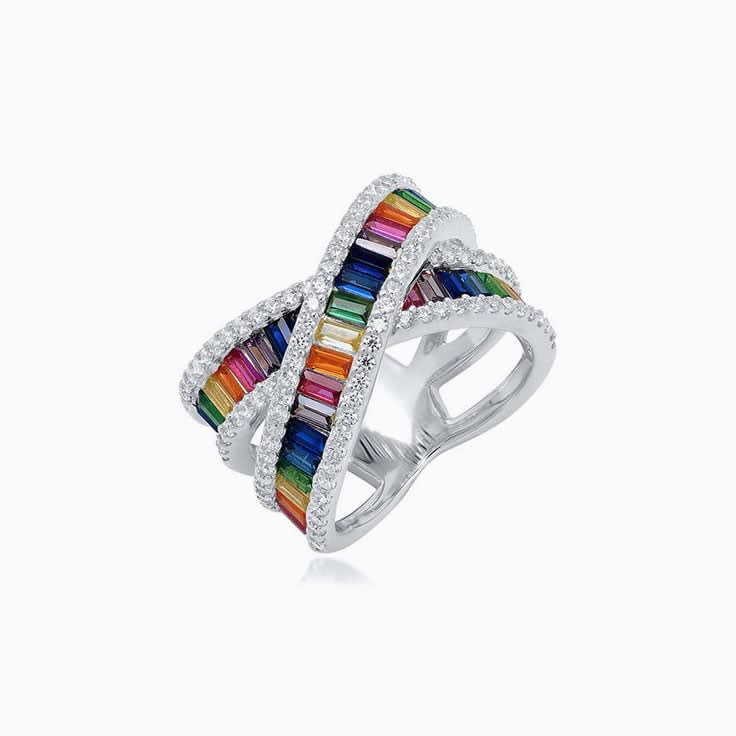 Crossover tourmaline and diamond ring
