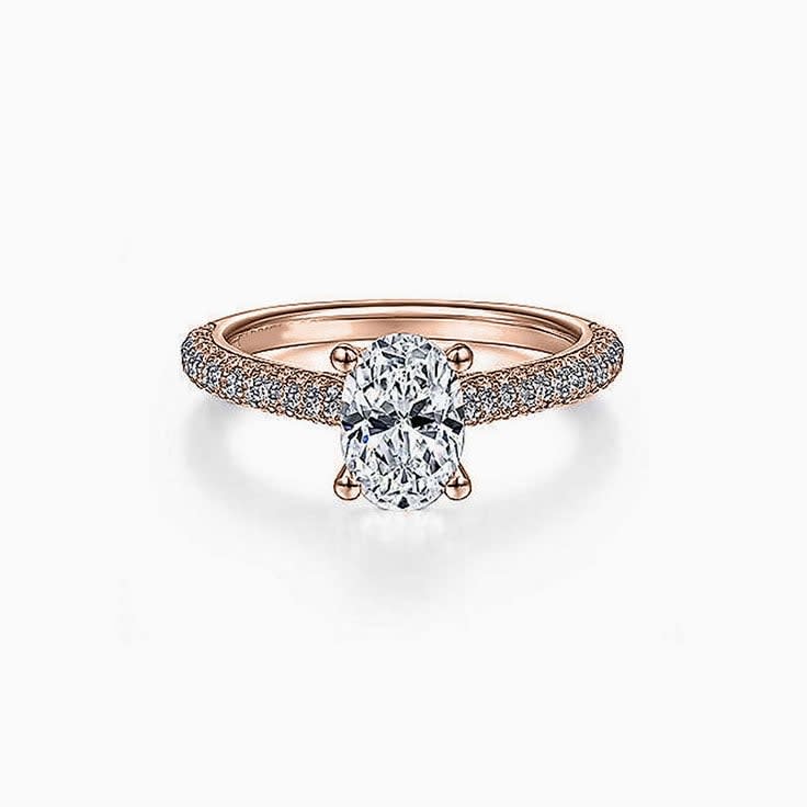 Oval cut on a pave band engagement ring