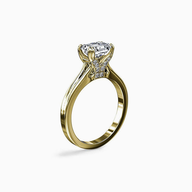 Emerald Cut Solitaire Diamond Engagement Gold Ring