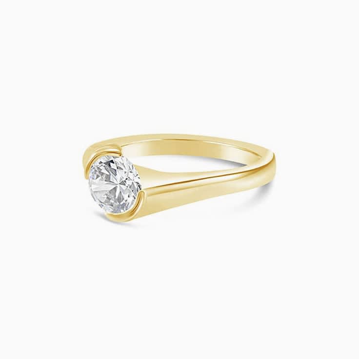 Diagonal Set Solitaire Engagement Gold Ring