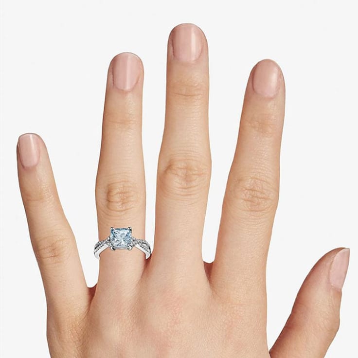 Aquamarine Engagement Infinity Pave Ring