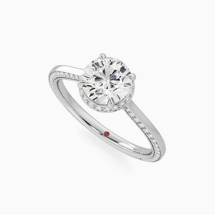 Classic Round Diamond Engagement Bevelled Pave Ring