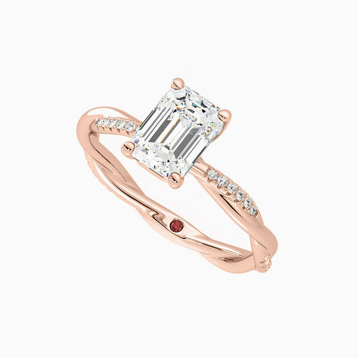 Emerald Cut Diamond Engagement Twisted Shank Pave Ring