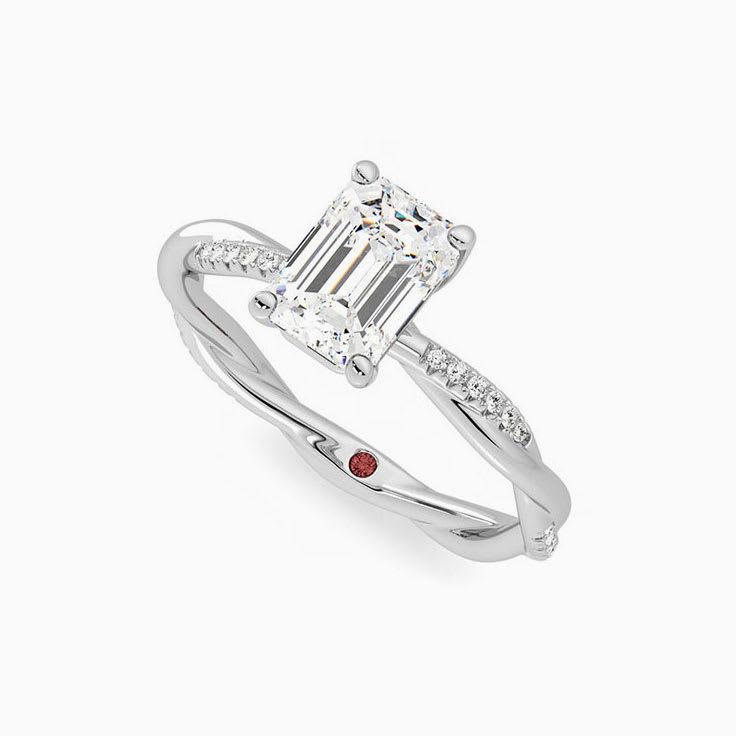 Emerald Cut Diamond Engagement Twisted Shank Pave Ring