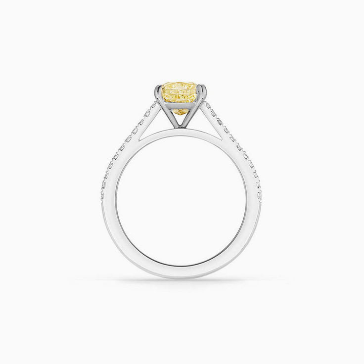 Cushion Cut Yellow Diamond Engagement Pave Ring