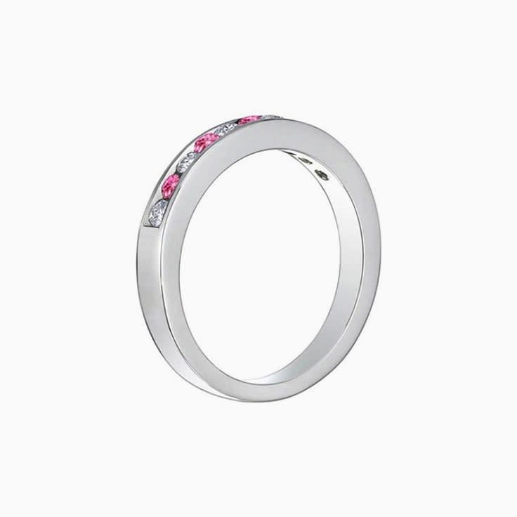 Pink sapphire and diamond wedding ring