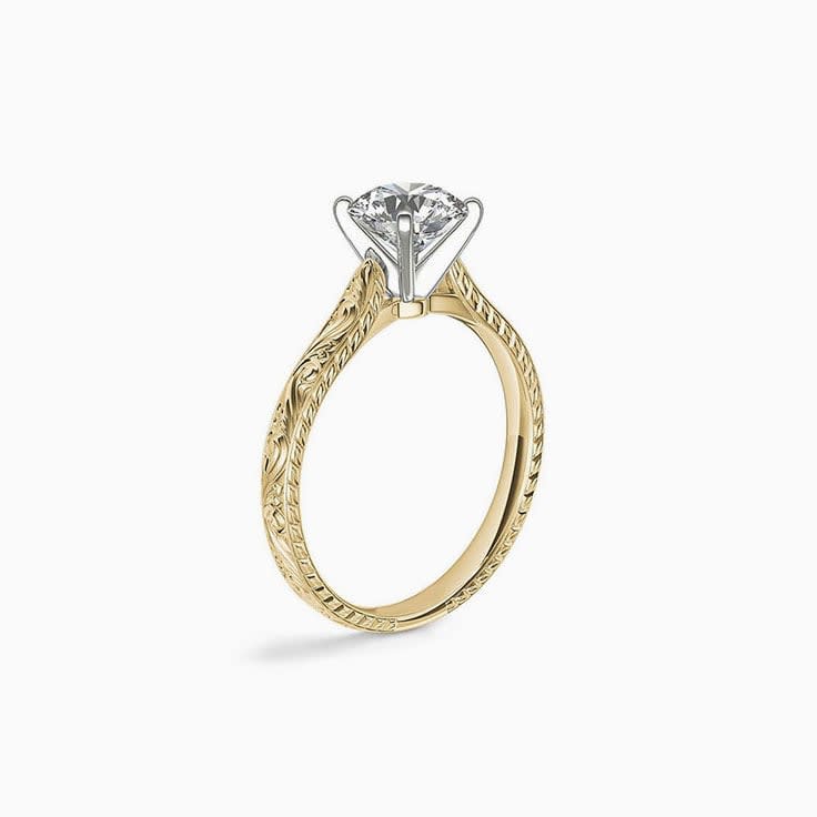 Classic Hand Engraved Radiant Cut Engagement Ring