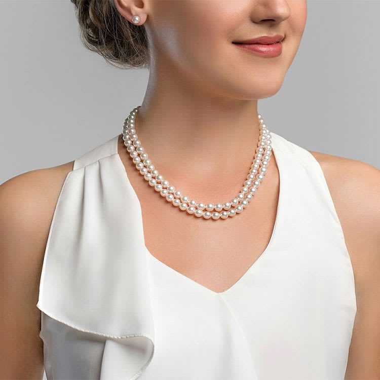 Double Long Strand Pearl Necklace