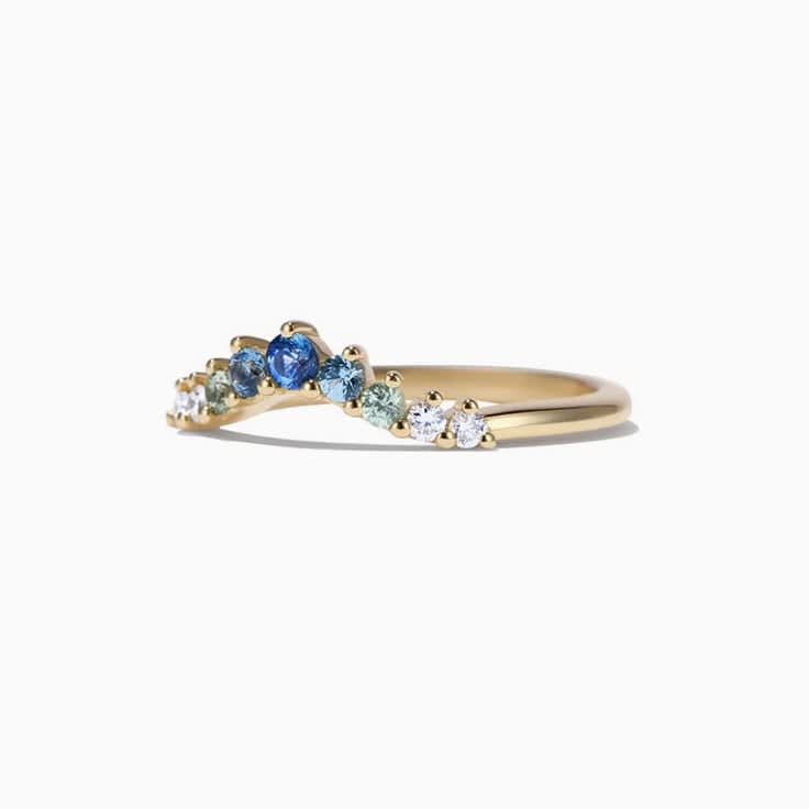 Multi colour sapphire curve ring
