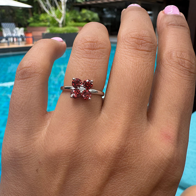 Quatrefoil Garnet And Diamond Ring