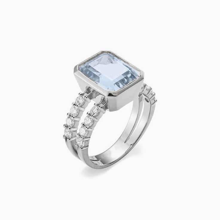 Aquamarine And Diamond Split Band