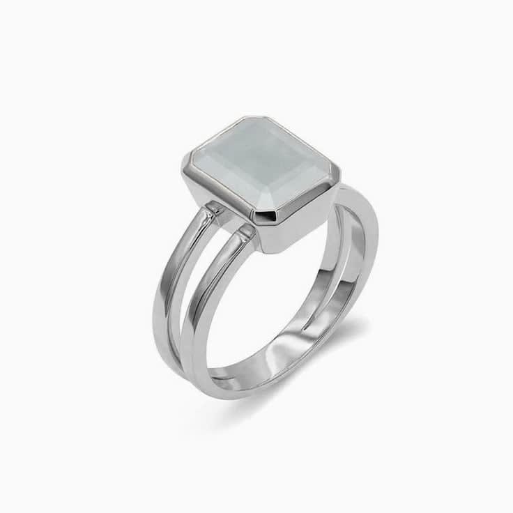 Emerald Cut Milky Aquamarine On Split Shank Band