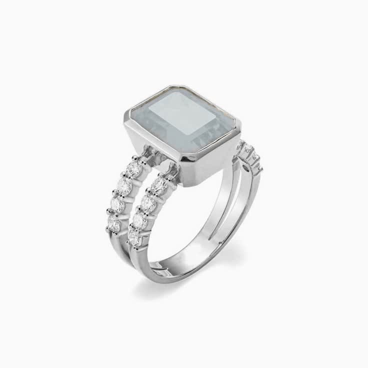 Milky Aquamarine And Diamond Split Band