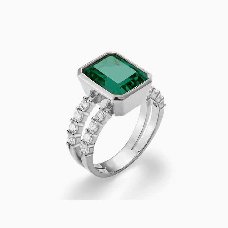 Emerald And Diamond Split Band