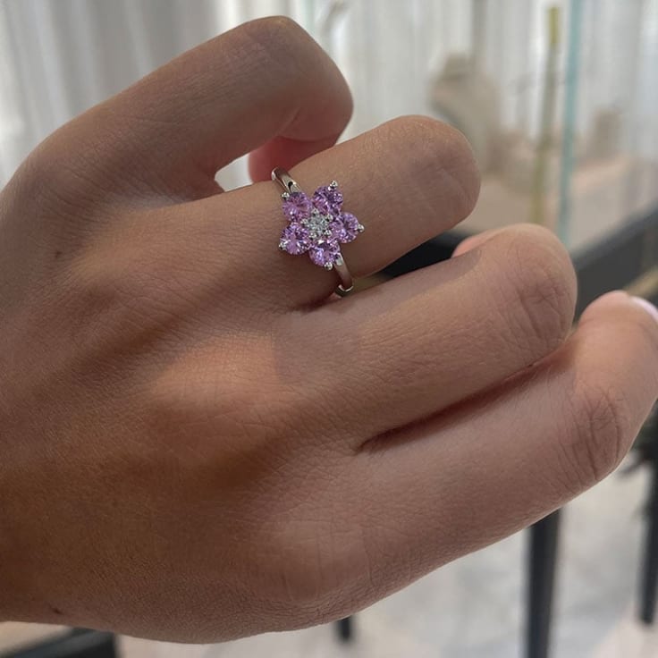 Flower Pink Tourmaline And Damond Ring