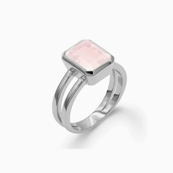Emerald Cut Rose Quartz On Split Shank Band