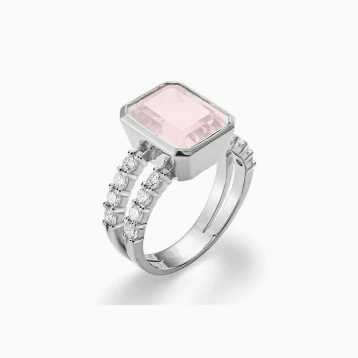 Rose Quartz And Diamond Split Band