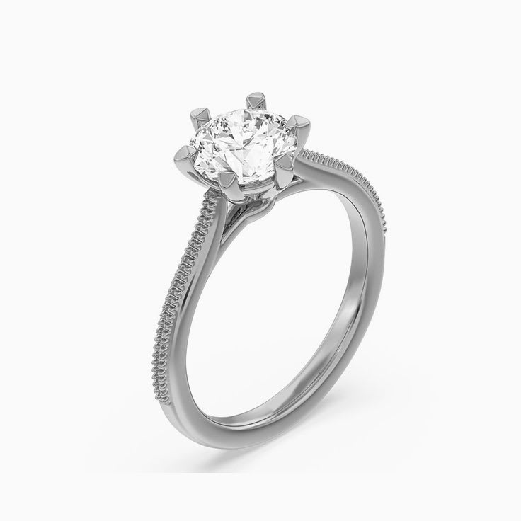 Grooved Lab Diamond Engagement Ring