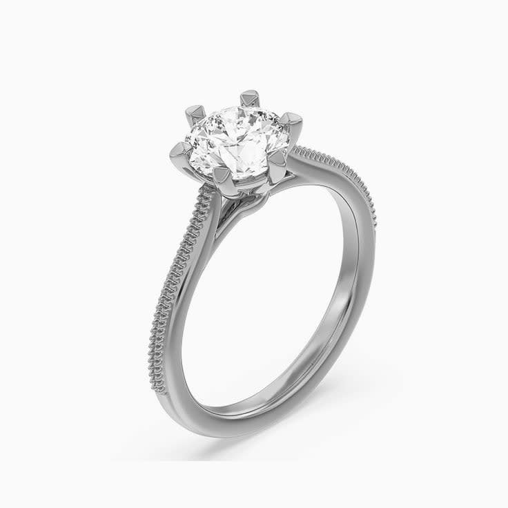 Grooved Lab Diamond Engagement Ring