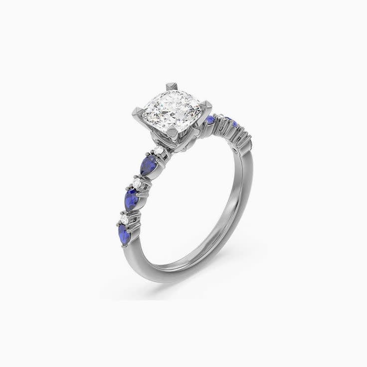 Lab Diamond Engagement Ring With Blue Sapphire