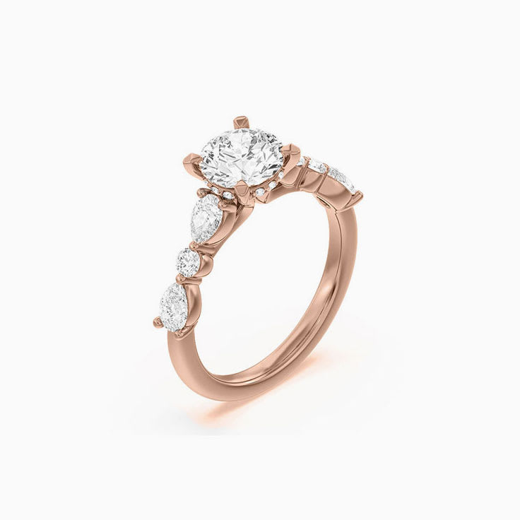 Pear And Round Lab Diamond Engagement Ring