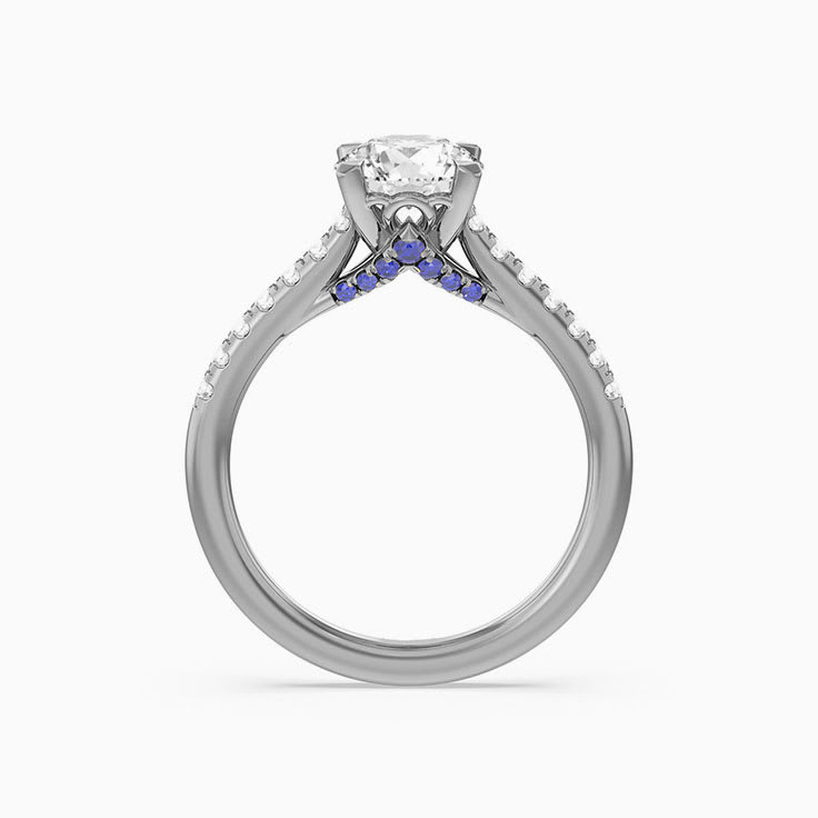 Round Lab Diamond And Blue Sapphire Engagement Ring
