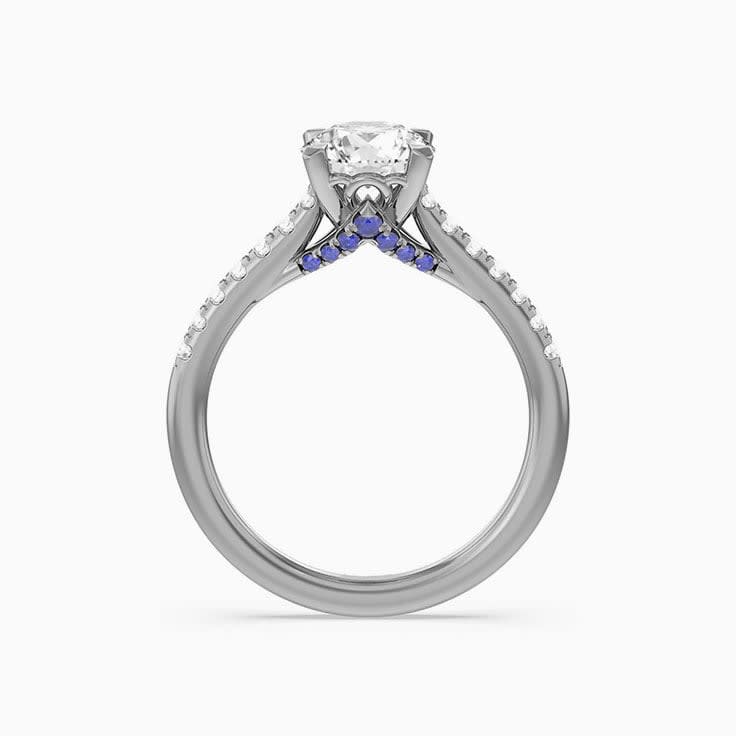 Round Lab Diamond And Blue Sapphire Engagement Ring