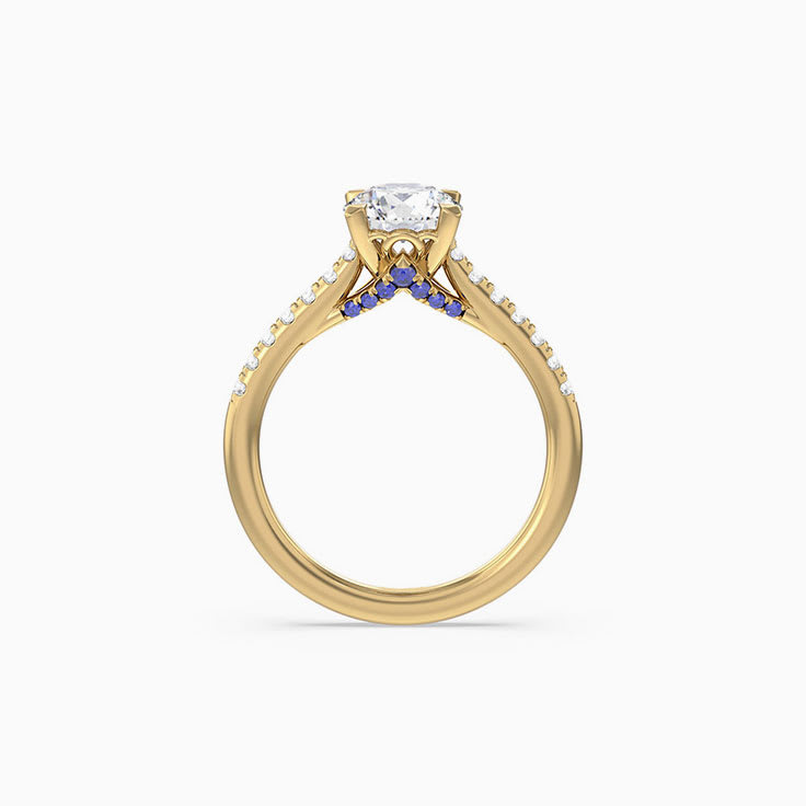 Round Lab Diamond And Blue Sapphire Engagement Ring