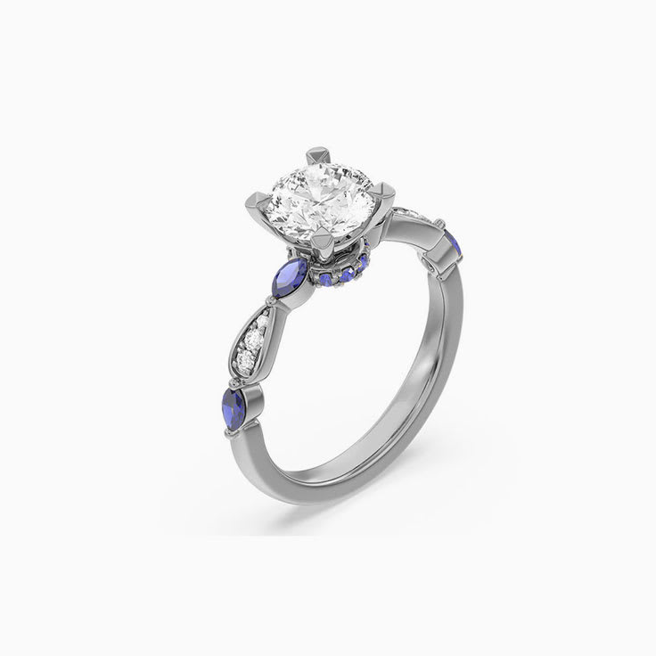 Sapphire And Round Lab Diamond Engagement Ring