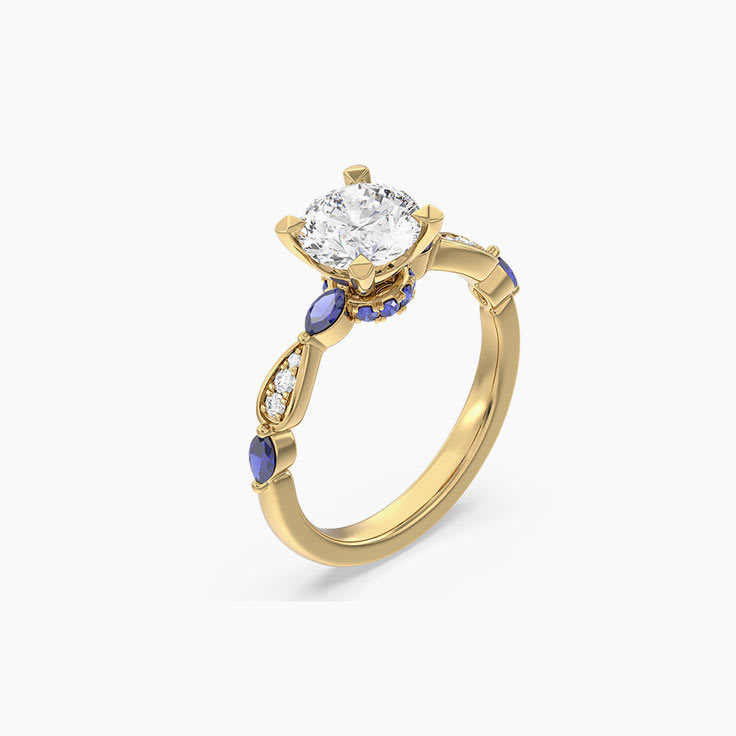 Sapphire And Round Lab Diamond Engagement Ring