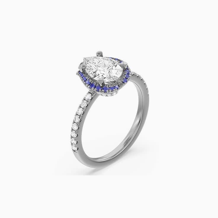 Blue Sapphire And Pear Lab Diamond Engagement Ring