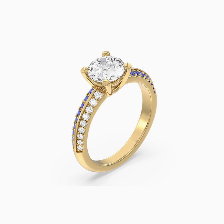 Round Sapphire And Lab Diamond Engagement Ring
