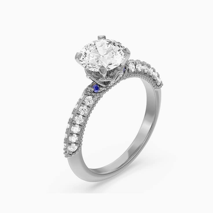 Sapphire And Round Lab Diamond Knife Edge Engagement Ring