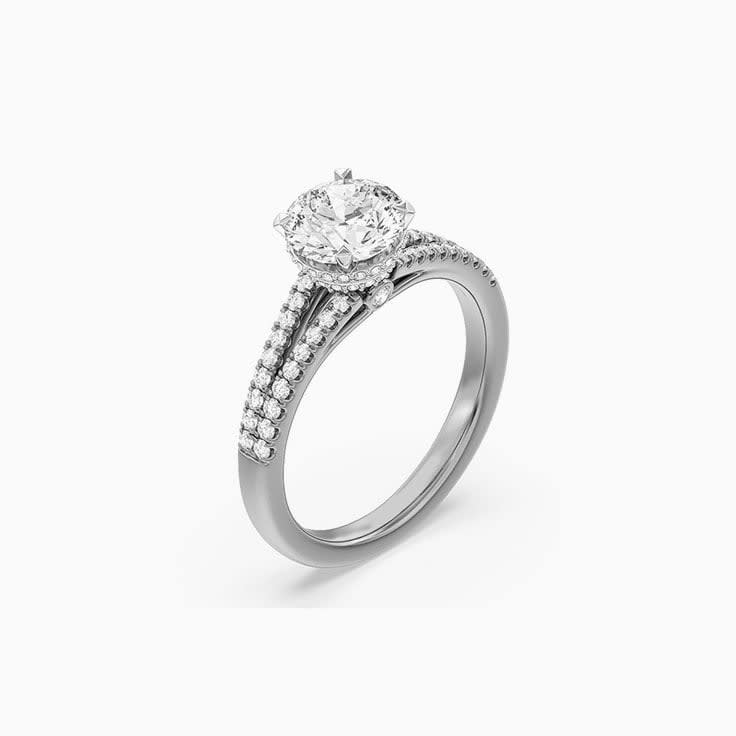 Round Hidden Halo Split Shank Lab Diamond Engagement Ring