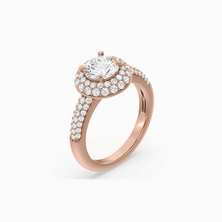 Lab Grown Round Diamond Engagement Ring With Duo Halo