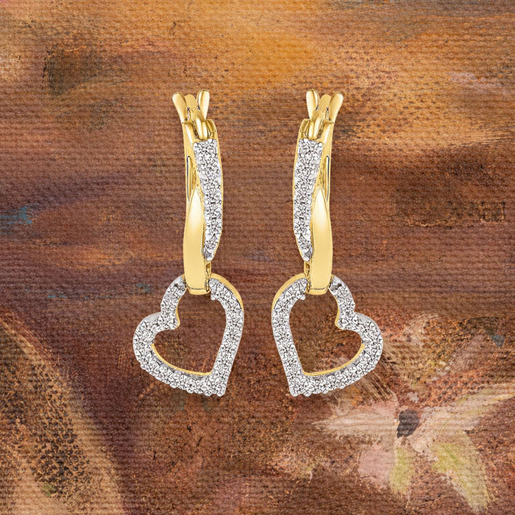 Diamond Heart Drop Earrings