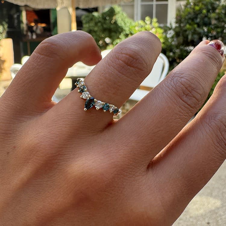 Diamond And London Blue Topaz Curved Band