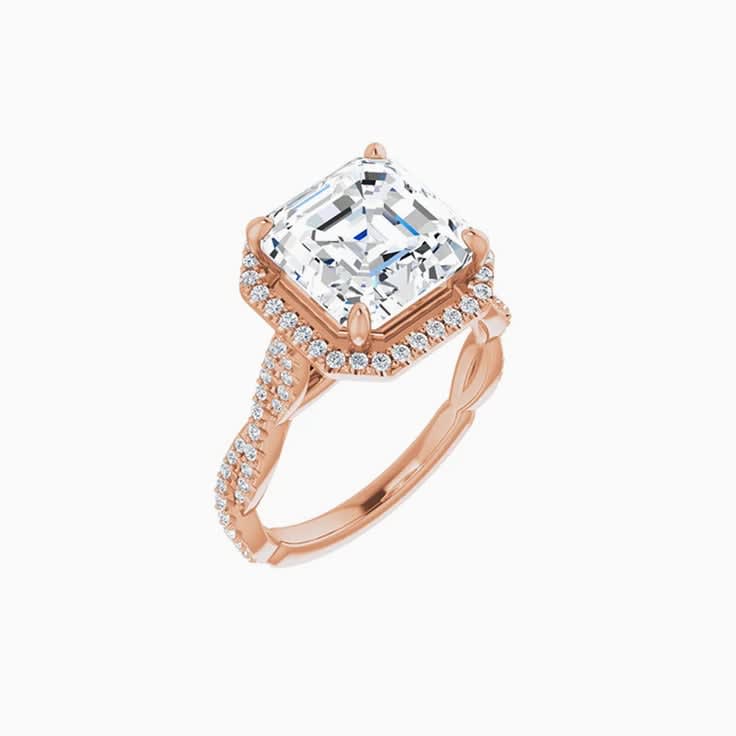 2ct lab asscher cut on a diamond band