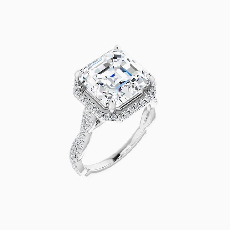 2ct lab asscher cut on a diamond band