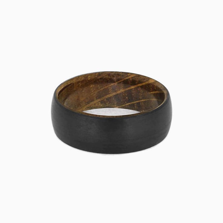 Zirconium and whisky barrel mens ring