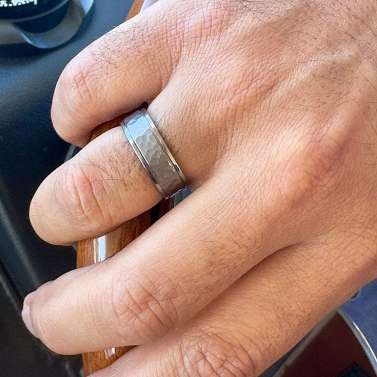 Hammered finish tantalum ring