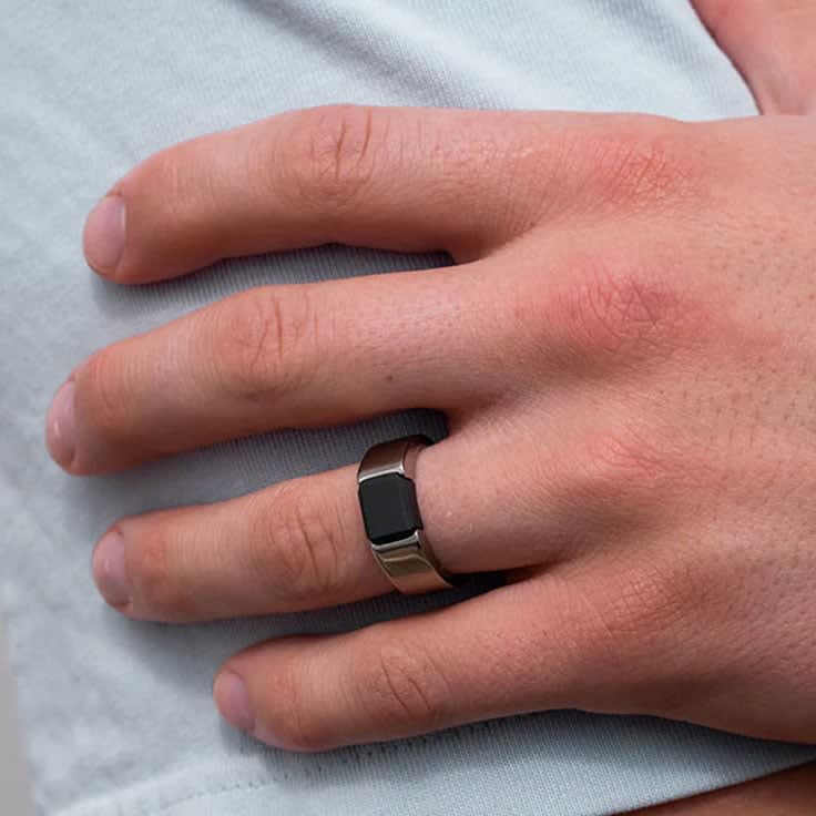 Elysium black diamond and titanium signet ring