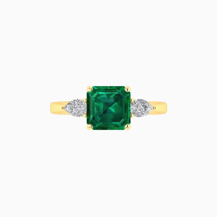 Womens Green Emerald Trilogy Ring