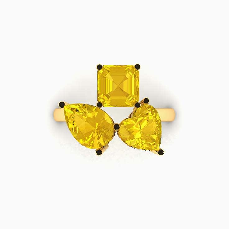 Three Stone Lab Yellow Diamond Ring