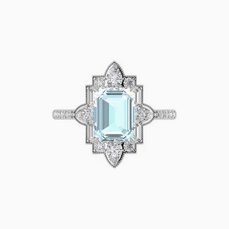 Artdeco Aquamarine And Diamond Ring