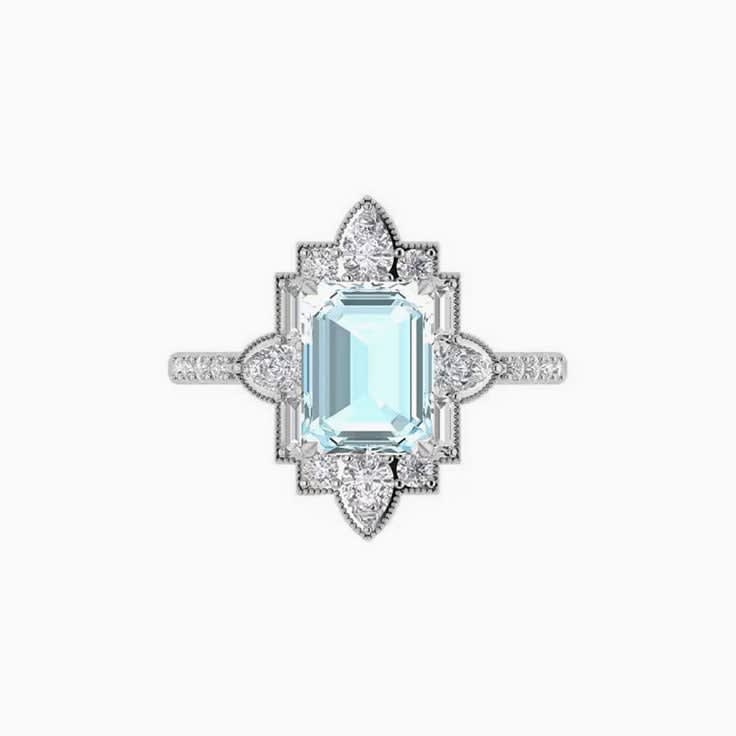 Artdeco Aquamarine And Diamond Ring