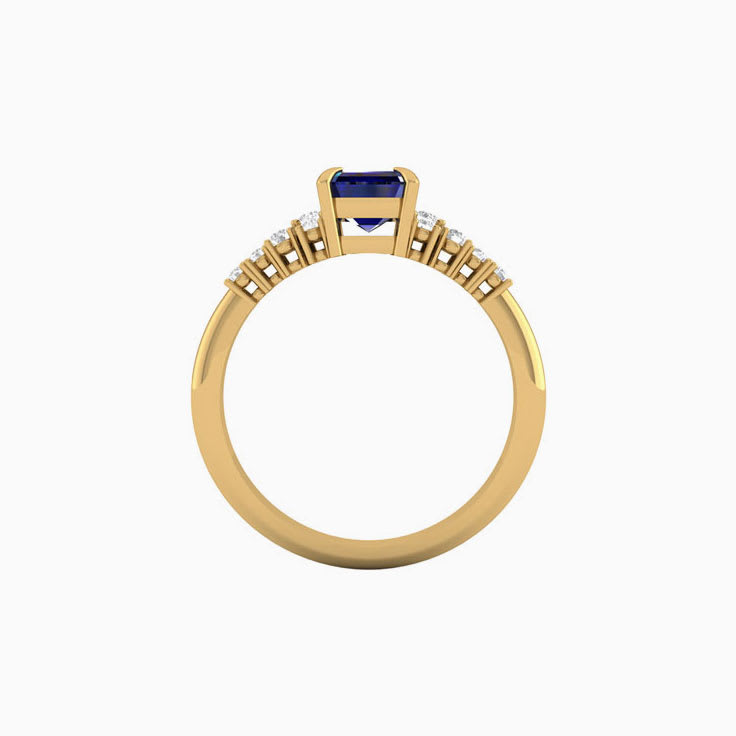 Lab blue sapphire and diamond engagement ring