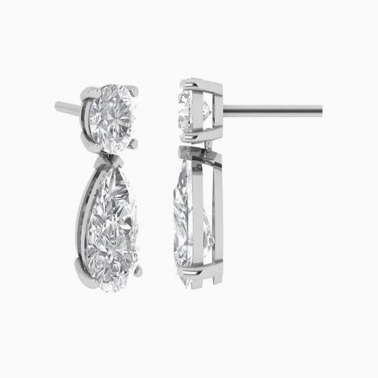 Lab Pear And Round Diamond Earrings